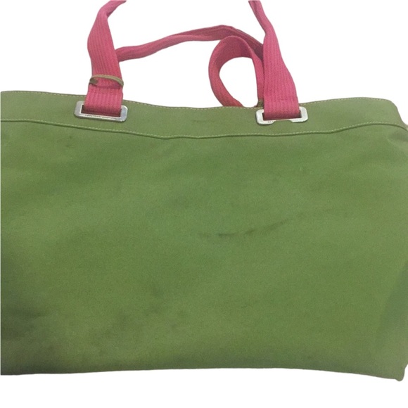 Kenneth Cole Pink and Green Preppy Canvas Tote Overnight Bag with Zipper - Picture 5 of 5
